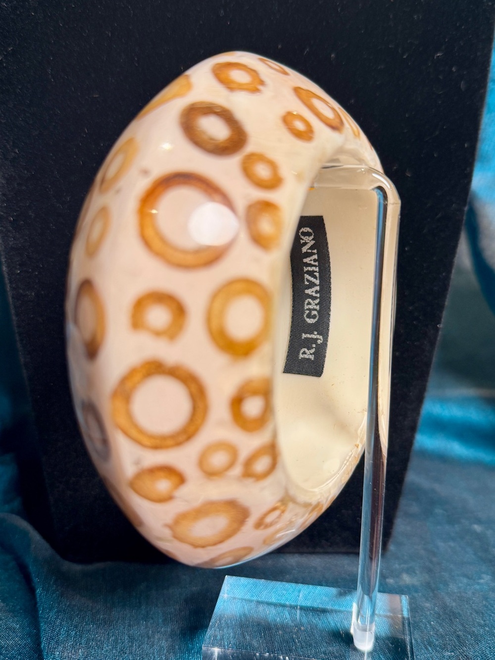 R.J. Graziano Cream Resin Bangle with Wood Ring Motif
